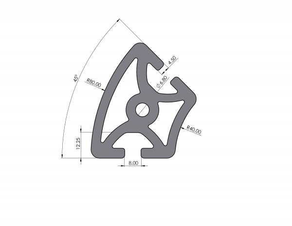 Aluminiumprofil R40/80 45°Schwer Nut 8 I-Typ